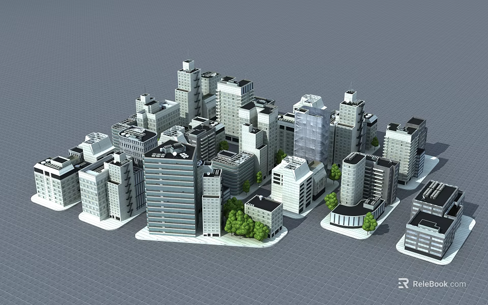 Aerial Planning of Modern City With High Rise Buildings Green Spaces and Road Layout 3d model 