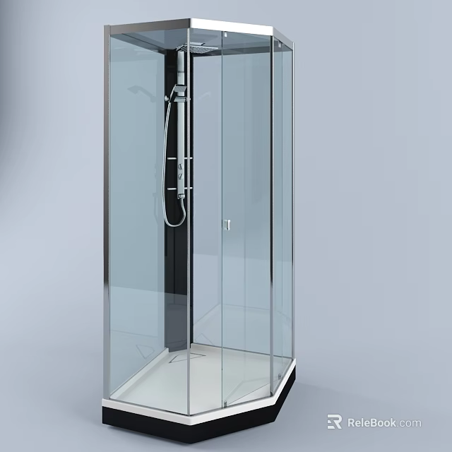 Modern Shower Sauna Interior With Glass Enclosure And Stainless Steel Fixtures 3d model 