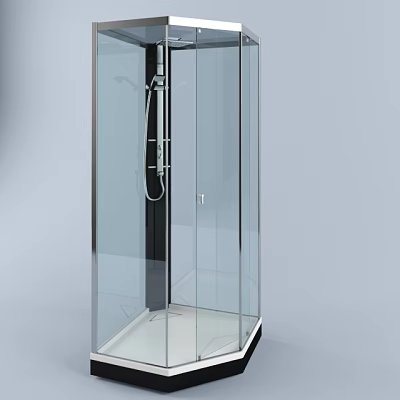 Modern Shower Sauna Interior With Glass Enclosure And Stainless Steel Fixtures 3d model