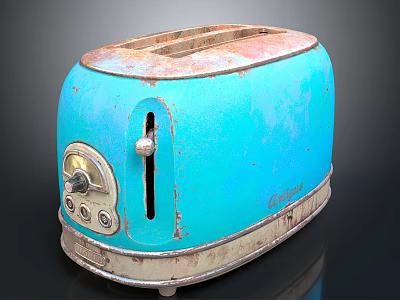 Vintage Blue Rusted Toaster With Old Fashioned Design And Classic Look 3d model