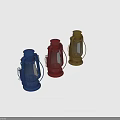 Three Vintage Colored Kerosene Lamps Blue Red Brown Decorative Home Furniture