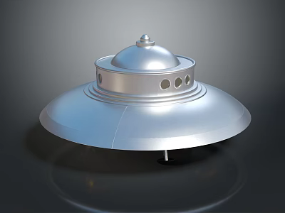 Silver Metallic Flying Saucer Model With Domed Top And Circular Base Structure 3d model