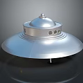 Silver Metallic Flying Saucer Model With Domed Top And Circular Base Structure 3d model