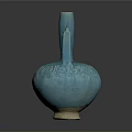 Artistic Carved Blue Vase With Intricate Decorative Patterns And Curved Handle Design