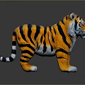 Plush Tiger Toy With Orange Black Stripes And White Paws Standing On Dark Background