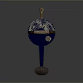 Blue Watering Can With Wooden Handle And Decorative Lid For Household Use