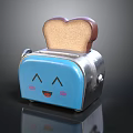 Cute Blue Smiley Face Toaster With Golden Toast On Top For Kitchen Appliance Use