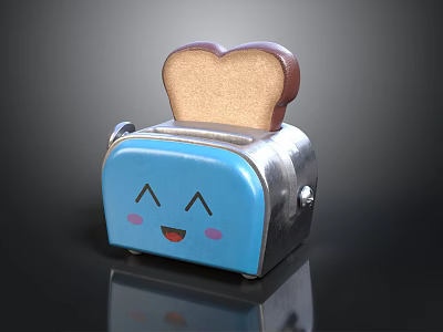 Cute Blue Smiley Face Toaster With Golden Toast On Top For Kitchen Appliance Use 3d model