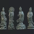 Guan Yin Bronze Sculptures With Intricate Details And Various Postures On Pedestals