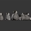 Cute Penguin Stuffed Toys With White And Gray Plush Material Group 3d model