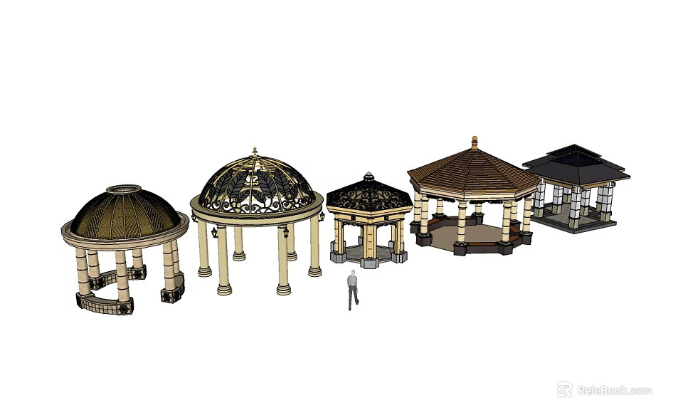 Various Garden Pavilion Designs With Different Roof Styles And Structures 3d model