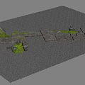 Gray Gravel Ground With Stone Slab Pathway And Green Moss Growth