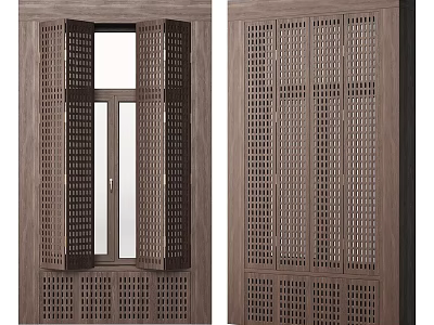 Modern Wooden Window And Door With Lattice Panel Design For Interior 3d model