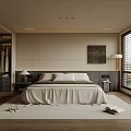 Modern Minimalist Bedroom Interior Design With Large Bed Bedside Tables Lamps Wardrobe And Decorative Rug