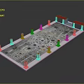 Cartoon Style Platform Scene With Intricate Patterns Red Topped Pillars And Red Blocks