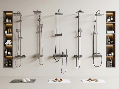 Various Modern Shower Heads Collection With Different Styles In Bathroom Wall 3d model