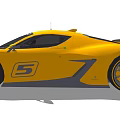 Yellow Racing Car with SINBAD Logo and Number 5 Streamlined Body and Rear Spoiler Design