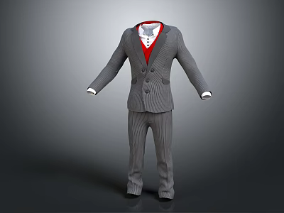 Gray Suit Outfit With Red Vest White Shirt And Red Tie 3d model