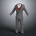 Gray Suit Outfit With Red Vest White Shirt And Red Tie
