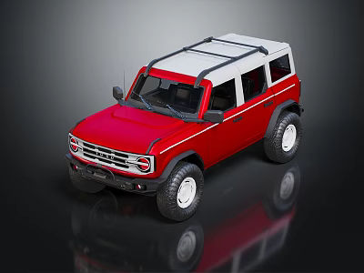 Red Off Road Vehicle With White Roof Rack And Large White Wheels 3d model