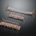 Three Different Sizes Wooden Suspension Bridge Models With Rope And Plank Structure On Dark Background