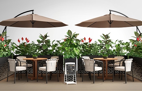 Outdoor Table and Chair Combination Coffee Shop Outdoor Chair Green Planting Flower Box Leisure Table and Chair 3d model