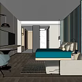 Modern Hotel Guest Room Interior With Comfortable Bed Sofa Wooden Decor Rug And TV