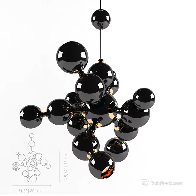 Modern Abstract Chandelier With Cluster Of Black Spheres And Gold Accents 3d model 