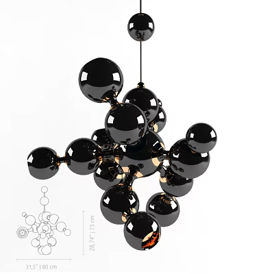 Modern Abstract Chandelier With Cluster Of Black Spheres And Gold Accents 3d model