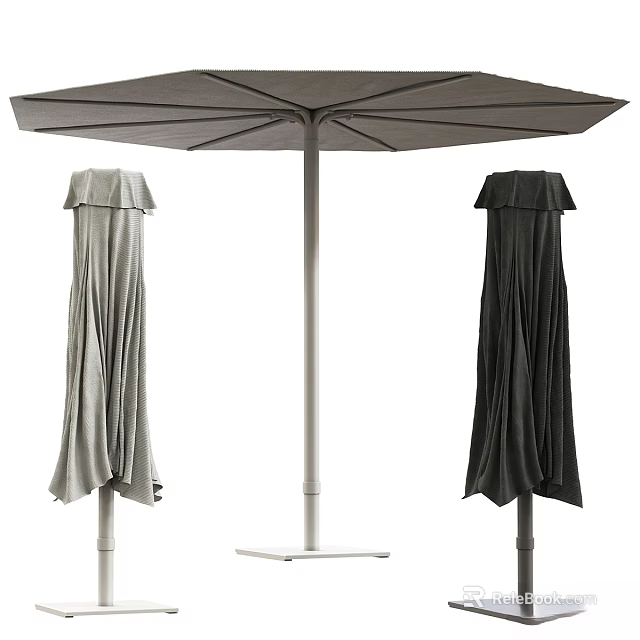 Outdoor Architectural Umbrella Components Featuring Light Gray Black Canopies And Metal Support Frames 3d model 