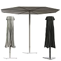 Outdoor Architectural Umbrella Components Featuring Light Gray Black Canopies And Metal Support Frames