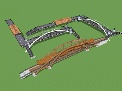 Various Bridge 3D Model Designs With Arch Structures And Wooden Elements 3d model