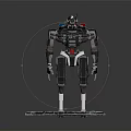 Mechanical Robot Model With Detailed Structure Standing On Metal Platform In Black White Red 3d model