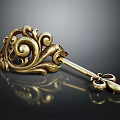Vintage Golden Key Shaped Jewelry With Intricate Scroll Patterns And Floral Accents