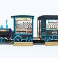 Train Shaped Functional Cart With Blue Accent Lights Display Windows And Rails For Selling 3d model