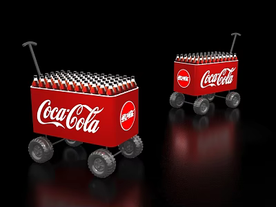 Coca Cola Red Cart Filled With Bottles Featuring Brand Logo On Wheels 3d model
