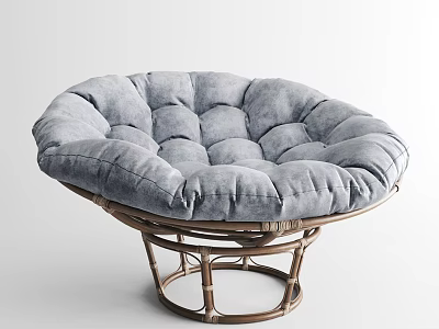 Comfortable Round Lounge Chair With Plush Grey Tufted Cushion And Rattan Frame 3d model