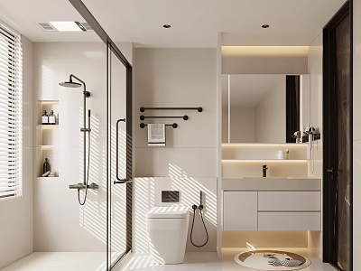 Modern Bathroom With Glass Shower Toilet Vanity And Illuminated Mirror 3d model