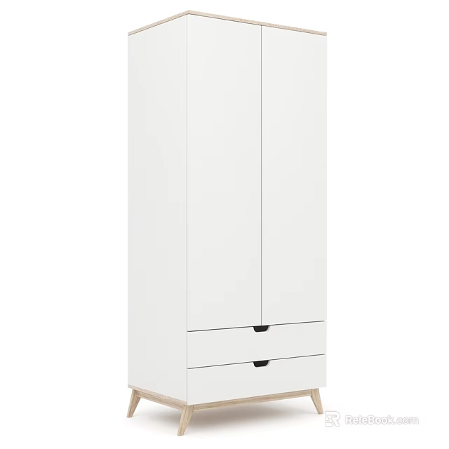 White Minimalist Cabinet With Double Doors And Two Drawers Design 3d model 