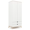 White Minimalist Cabinet With Double Doors And Two Drawers Design