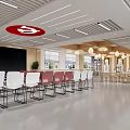 Spacious Modern Service Hall Interior With Bookshelves Seating And Screen 3d model