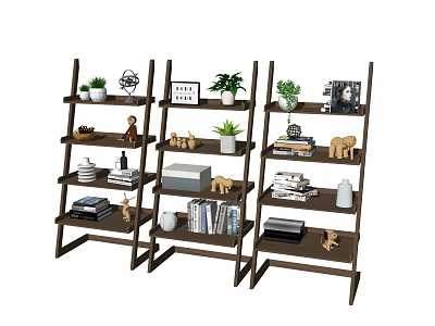 Modern Multi tiered Bookcase With Potted Plants Books Decorative Figurines Photo Frames And Storage Boxes 3d model
