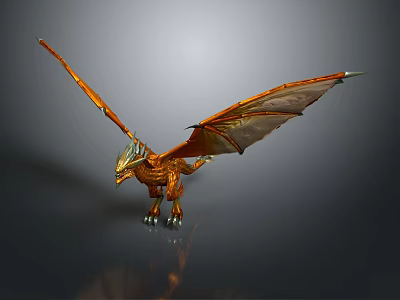 Game and Movie Dragon Character with Orange Winged Metallic Scales Standing Pose 3d model