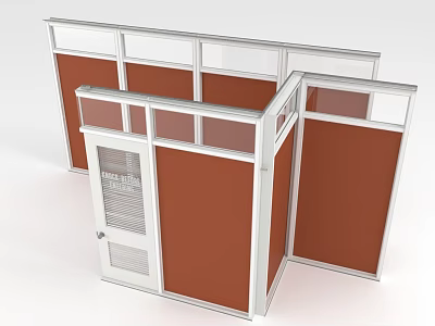 Office Partition Interior With White Frame Brown Panels And Safety First Door 3d model