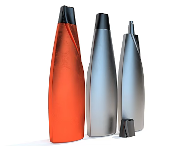Modern Ceramic Vessels with Orange Silver Bodies and Black Accent Piece 3d model