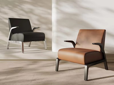 Modern Black And Brown Leather Leisure Chairs With Armrests And Sleek Design 3d model