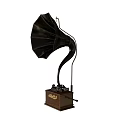 Vintage Antique Phonograph With Horn Shaped Speaker And Wooden Base Design