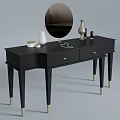 Black Dressing Table with Round Mirror Drawers Vase Cosmetic Jars and Golden Legs