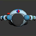 Blue Robot Police Officer 3D Model With Checkered Hat Badge Belt And Yellow Accents