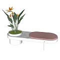 Modern Shoe Bench With Beige Marble Top Brown Cushion And Green Plant